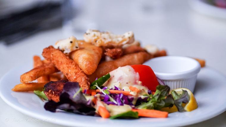 Seafood plate with fresh salad
